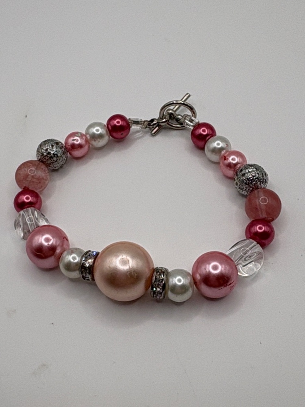 Pink Mixed-Bead Toggle Bracelet 7”